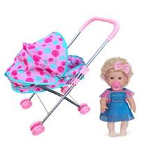 Kit Boneca Bebê Loira Crespo Danadinha Com Chupeta Carrinho