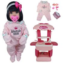 KIT Boneca Bebê Morena Mamãe Reborn 45cm + Mini Cozinha