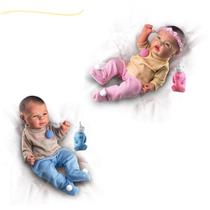 Kit boneca bebe reborn boneco menino e menina riborn duas bonequinhas bebezao bb com mamadeira