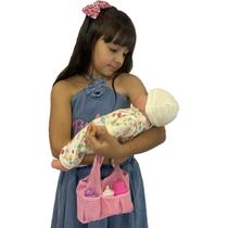 Kit Boneca Bebe Rose Ring Recem Nascido + Bolsa Maternidade