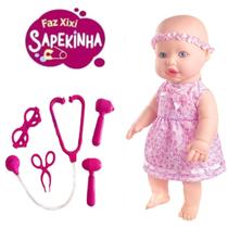 Kit Boneca Bebê Sapekinha Xixi + Kit Médica Com 5 Acessórios