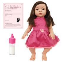 Kit Boneca Bebê Tipo Reborn Baby Kiss 1346 C/ Certidão Mamadeira