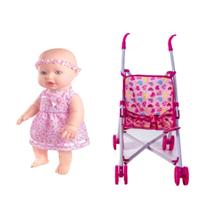 Kit Boneca Bebezão Sapekinha Primeiros Sons + Carrinho Bebê
