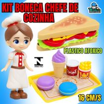 Kit Boneca Chefe de Cozinha Infantil + Acessórios Sanduíche e Lanche Brinquedo Educativo Kit Boneca Chefe de Cozinha Infantil + Acessórios Sanduíche e Lanche Brinquedo Educativo