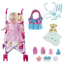 Kit Boneca Consulta 38cm + Nana Urso + Carrinho + Bolsinha