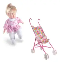 Kit Boneca Corpo De Pano Macia Hair Soft Loira Com Carrinho