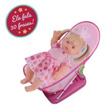 Kit Boneca Elisi 30 Frases Fala Ri + Berço Cadeira Dormir