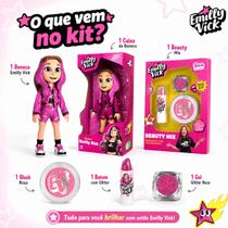 Kit Boneca Emily Vick Dos Rosas e Maquiagem Infantil Hipoalergênica Beauty Mix