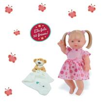 Kit Boneca Falante 30 Frases Elisi Bebê + Naninha Urso Ninar