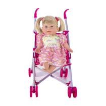 Kit Boneca Faz Xixi de Verdade Fralda Mamadeira + Carrinho