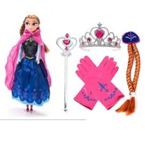 Kit boneca Frozen c/ trança cabelo, coroa, luva e varinha completa