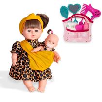 Kit Boneca Grande Bebê Ayana Com Filha + Bolsa Maternidade