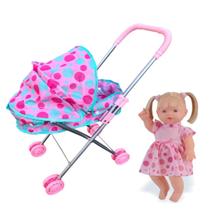 Kit Boneca Infantil Baby Fala e da Risada Com Carrinho Berço
