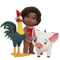 Kit Boneca Infantil Moana Fofinha + Porco Pua + Galo Hei Hei