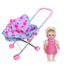 Kit Boneca Loira Infantil Bebê Danadinha C/ Chupeta Carrinho