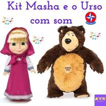 Kit Boneca Masha 35cm e o Urso de Pelúcia 40cm com Som Estrela