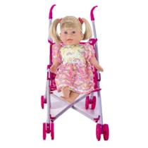 Kit Boneca Milk Babys Bebê Que Faz Xixi + Carrinho de Boneca