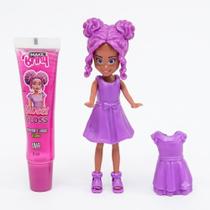 Kit boneca mini friends cheirinho + roupinha e gloss roxo - polibrinq
