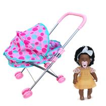Kit Boneca Negra Bebê Coleção Danadinha Com Chupeta Carrinho