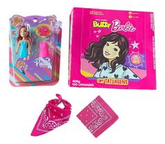 Kit Boneca Patty, Lenço Rosa+caixa c/ 100 un Chiclete Barbie