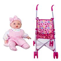 Kit Boneca Primeira Oração Pai Nosso Judy + Carrinho Rosa