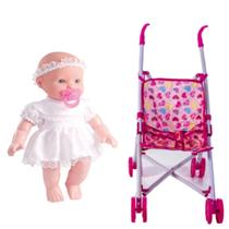 Kit Boneca Primeira Oração Pai Nosso Little Baby + Carrinho