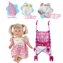 Kit Boneca Rafaeli Milk Brinquedos 660 + Carrinho de Bebê