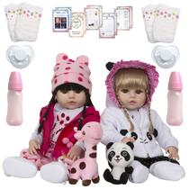 Kit Boneca Reborn Gêmeas Girafinha Pandinha Vários Itens