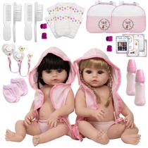 Kit Boneca Reborn Gêmeas Princesas Corpo de Vinil Pode Banho Kit Boneca Reborn Gêmeas Princesas Corpo de Vinil Pode Banho