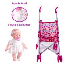 Kit Boneca Reza Ora Pai Nosso + Carrinho de Boneca Brinquedo