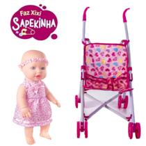 Kit Boneca Sapekinha F Xixi Com Fralda Mamadeira Carrinho