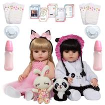 Kit Boneca Tipo Reborn Gêmeas Pandinha Coelhinha Princesas Kit Boneca Tipo Reborn Gêmeas Pandinha Coelhinha Princesas