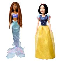 Kit Bonecas Ariel Negra E Branca De Neve Princesas Disney Original Articuladas Grandes 55cm Novabrink
