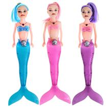 Kit Bonecas Sereia Com Luz Na Cauda 28cm Com 3 Barbie Amy Bonequinhas Menina Infantil Art Brink