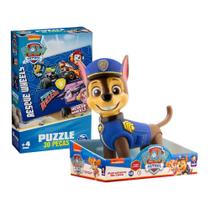 Kit Boneco Chase 40cm Patrulha Canina Mimo Toys com Quebra Cabeça 30 Peças Grow Infantil
