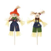 Kit Boneco de Palha com haste Espantalho para Decoração de Festa Junina 2 unidades
