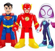 Kit boneco figura ghost spider + flash e superman infantil