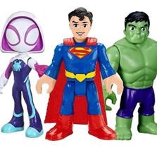 Kit boneco figura superman + ghost spider e hulk heróis infantil