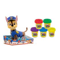 Kit Boneco Gigante Chase Patrulha Canina e 5 Massinhas de Modelar Coti Massa Cotiplas