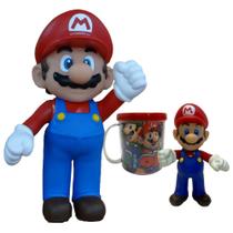 Kit Boneco Mário 23cm E Mário 12cm Com Caneca Personalizada