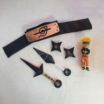 Kit Boneco Naruto 15Cm + 2 Shuriken + 1 Bandana + 2 Kunai