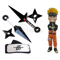 Kit Boneco Naruto 15Cm + 2 Shuriken + 1 Bandana + 2 Kunai