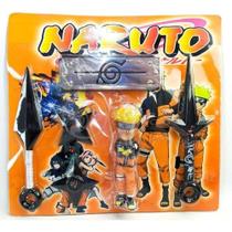 Kit Boneco Naruto 15Cm + 2 Shuriken + 1 Bandana + 2 Kunai