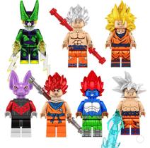 Kit Bonecos Blocos Montar Instinto Superior Deus Dragon Ball - Mega Block Toys