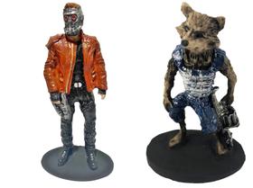 Kit Bonecos Rocket e Senhor das Estrelas Filme Guardiões da Galáxia 20cm Colecionável