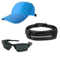 Kit Bonés Liso De Aba Curva, Oculos De Sol, Pochete Impermeável - Esportivo, Unissex Para Corrida, Caminhada, Ciclismo