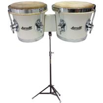 Kit Bongô De Madeira Branco 7x8 Tb011 Torelli Com Pedestal