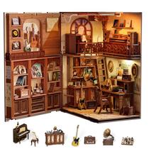 Kit Book Nook Cutefun com suportes para livros de quebra-cabeça de madeira 3D e luz LED