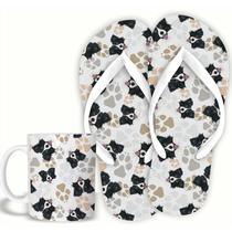 KIT Border Caneca de Cerâmica 325ML e Chinelo PET