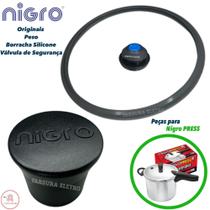 Kit Borracha Silicone, Peso Regulador e Válvula Segurança Originais Panela Nigro Press